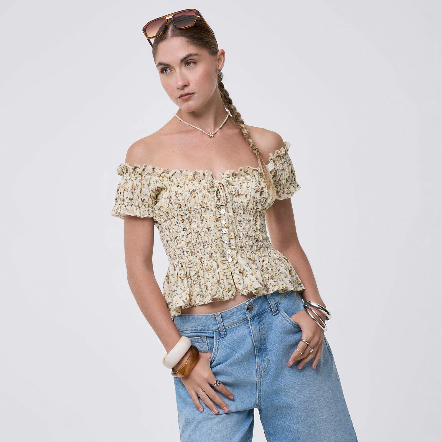 Blusa Mujer Flori Hypnotic Manga Corta Vainilla S
