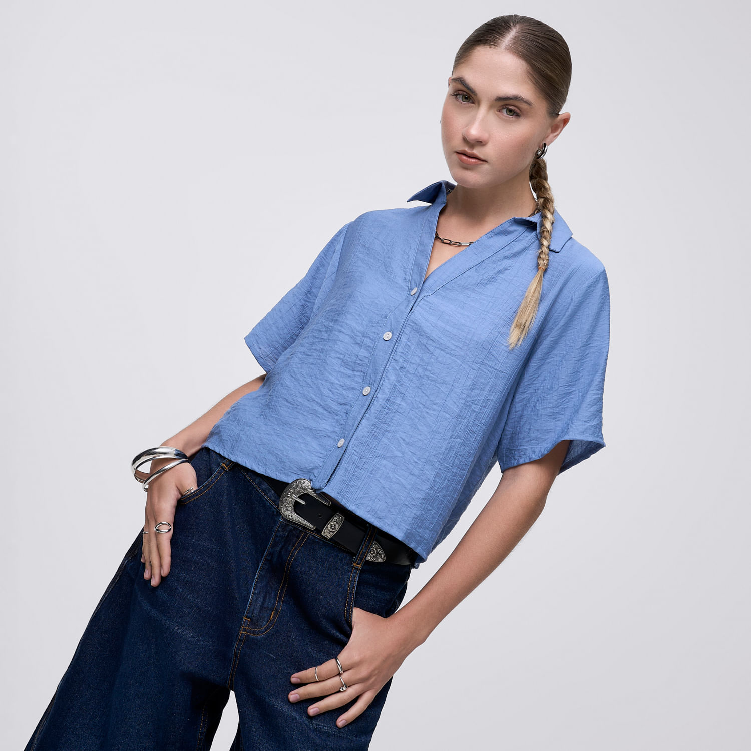 Blusa Mujer Peny Hypnotic Manga Corta Azul Acero Xs