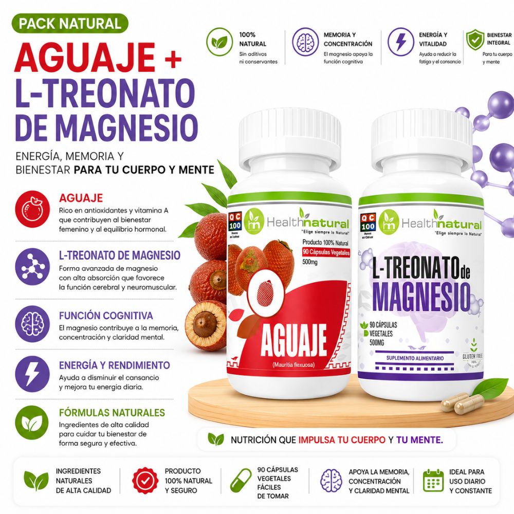 AGUAJE HEALTHNATURAL Y L TREONATO DE MAGNESIO HEALTHNATURAL 500MG