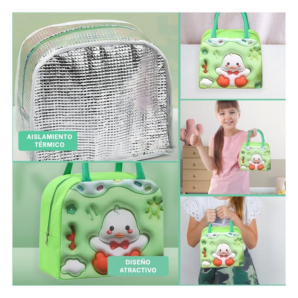 Bolsa Termica de Mano con Figura Pato Divertido Verde Y Ligas Regalo