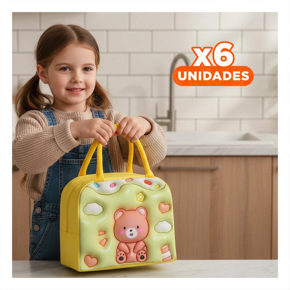 Pack6 Porta Alimentos Kawaii Oso Ligero para Movilidad Amarillo Y Papel Regalo