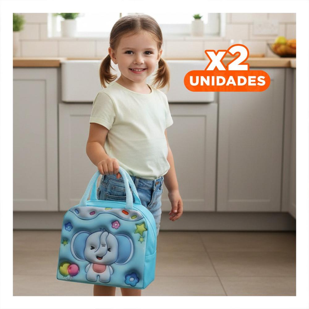 Pack2 Porta Alimentos Termico Kawaii Elefante Uso Diario Celeste