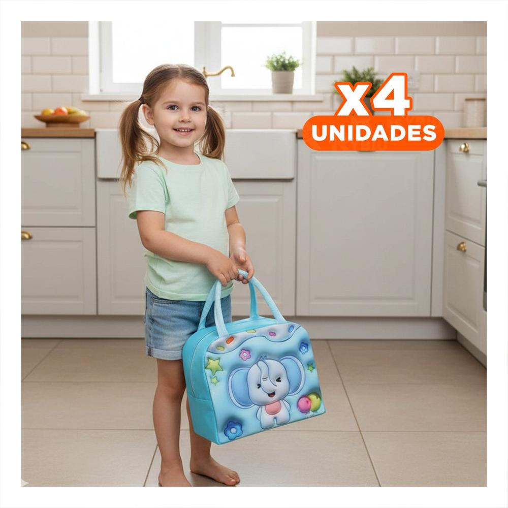 Pack4 Porta Alimentos Termico para Llevar Comidas Frescas Celeste Y Papel Regalo