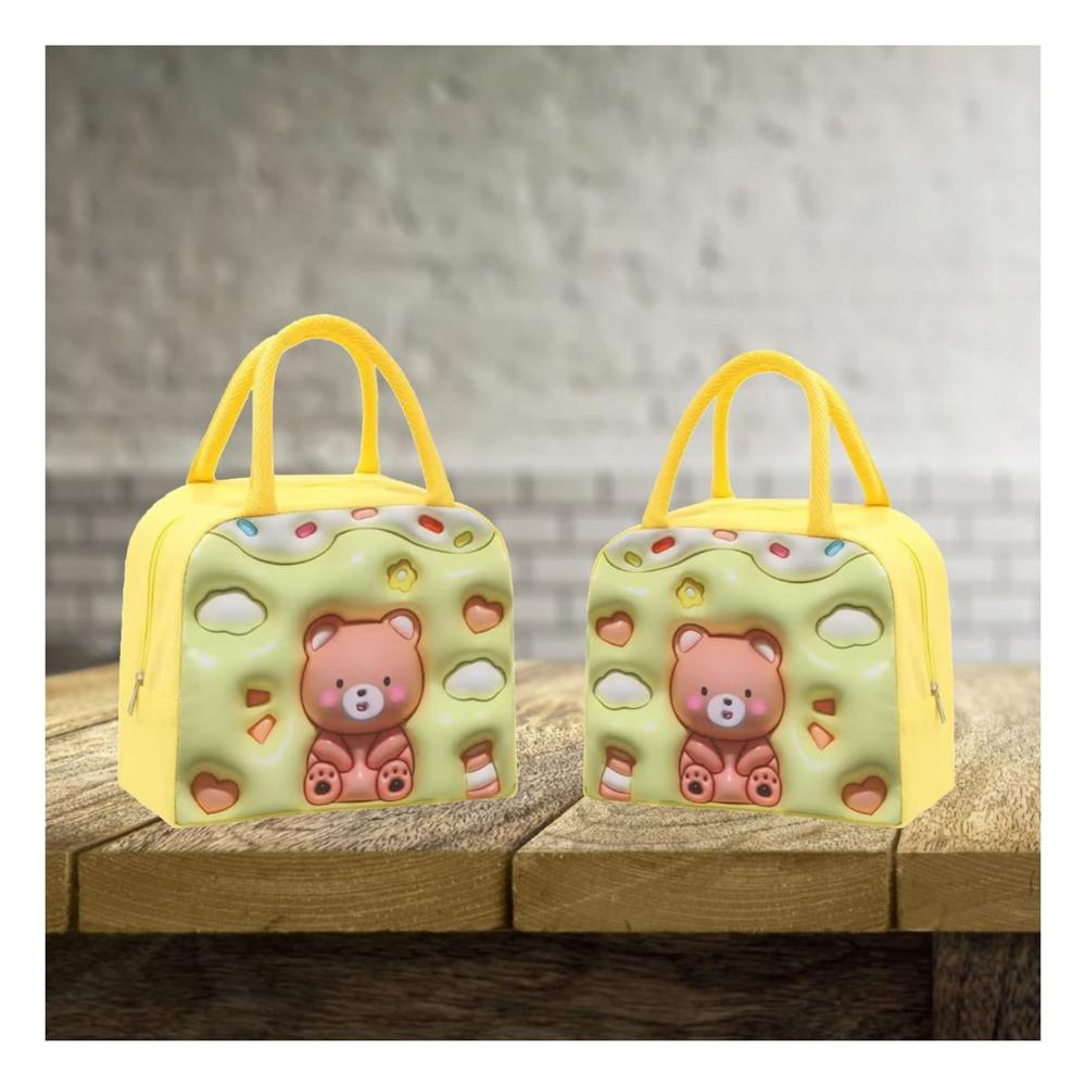 Caja de Almuerzo Kawaii Oso Resistente para Traslados Amarillo Y notas