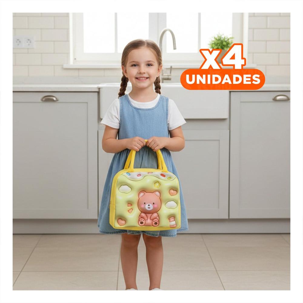 Pack4 Porta Alimentos Kawaii Oso Util para Snacks Amarillo Y Regalo Sticker