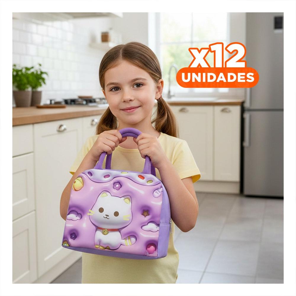 Pack12 Bolsa de Almuerzo Kawaii Gato con Presencia Lila Y Papel Regalo