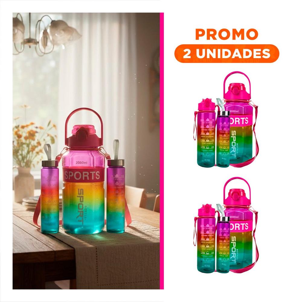 Pack2 Envase Trio Transparente Fucsia Amarillo y Verde Resistente YRegalo Sticker