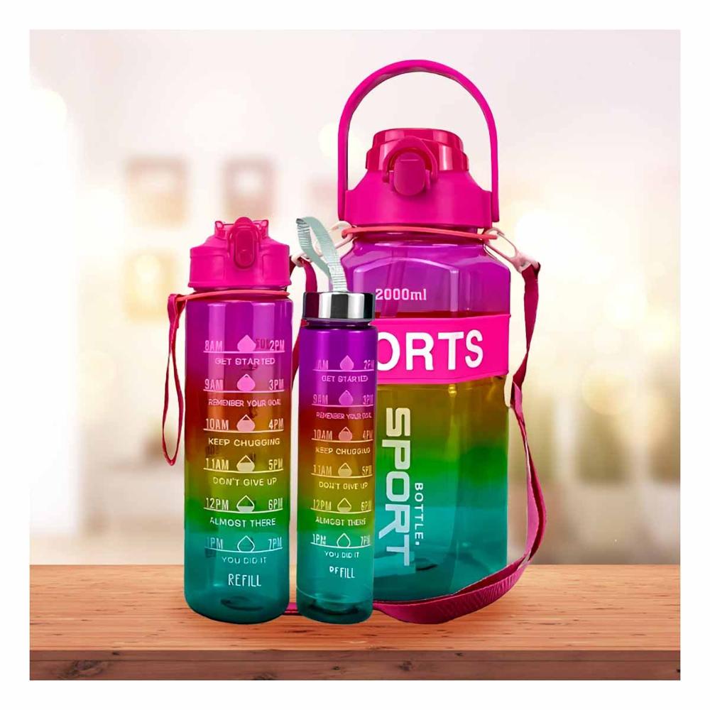 Tomatodo Trio Transparente Fucsia Amarillo y Verde con Tapa Hermetica YPapel Regalo