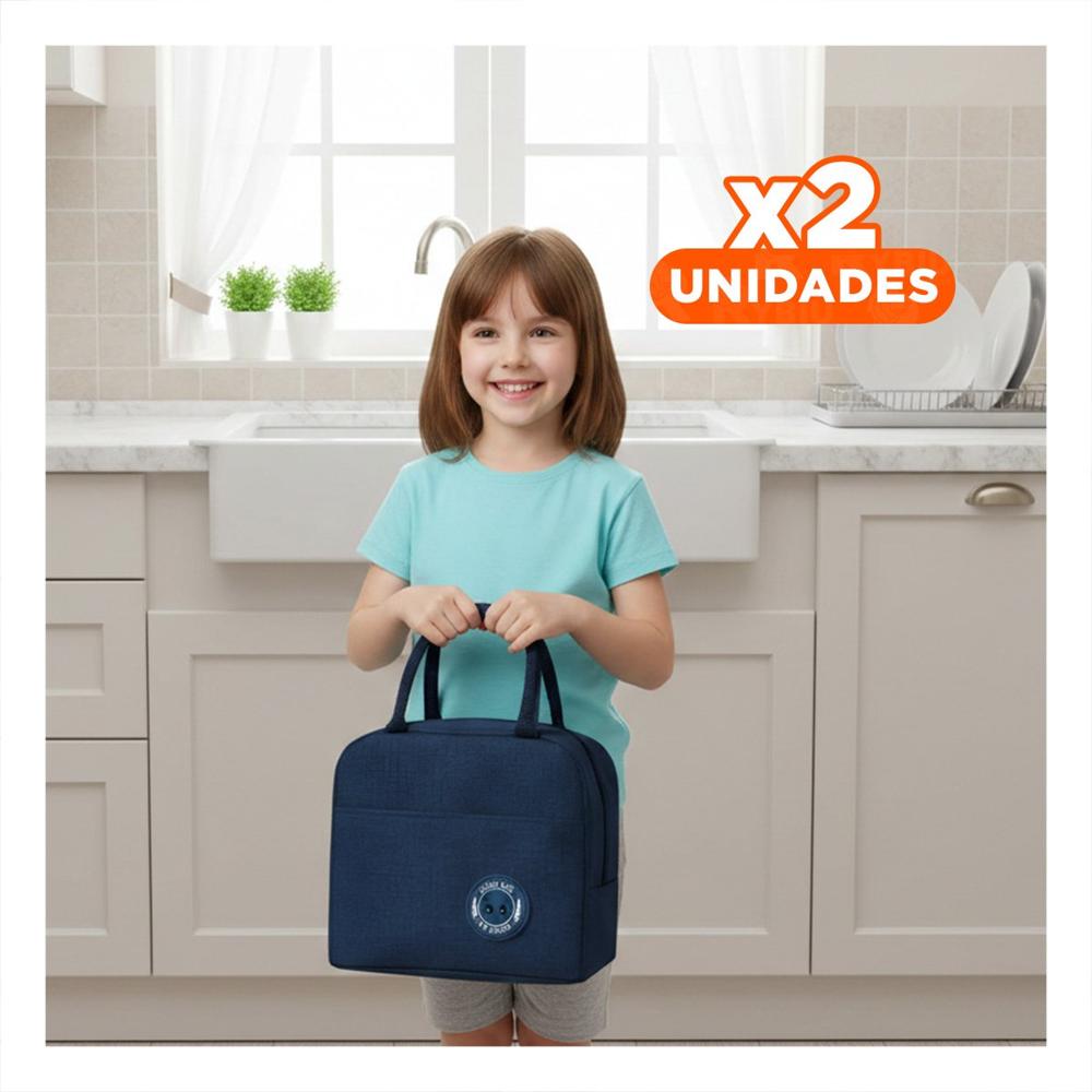 Pack2 Bolsa Termica con Bolsillo Exterior y Etiqueta Oso Azul marino