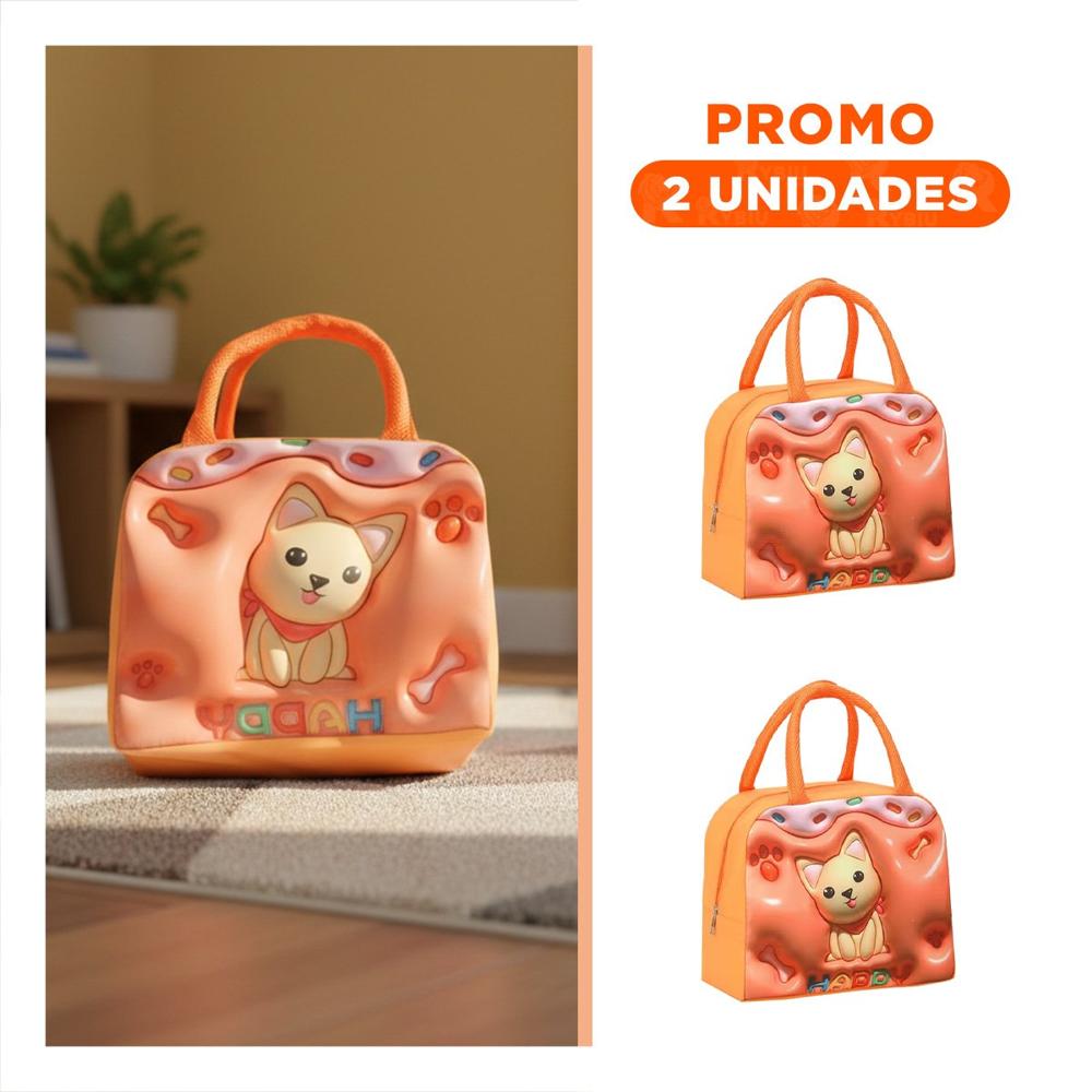 Pack2 Bolso de Comidas para Colegio con Estilo Perro Naranja Y Regalo Sticker