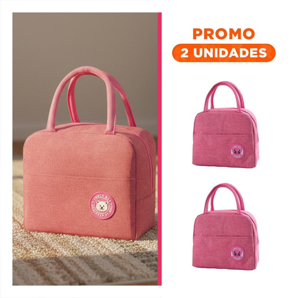 Pack2 Fiambrera y Bolsillo Exterior con Area Adicional Rosado Y Regalo Sticker