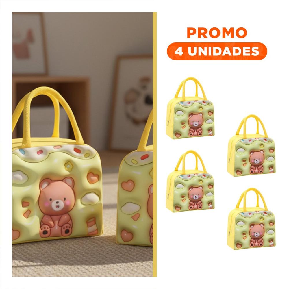 Pack4 Fiambrera Kawaii Oso Funcional y Compacta Amarillo