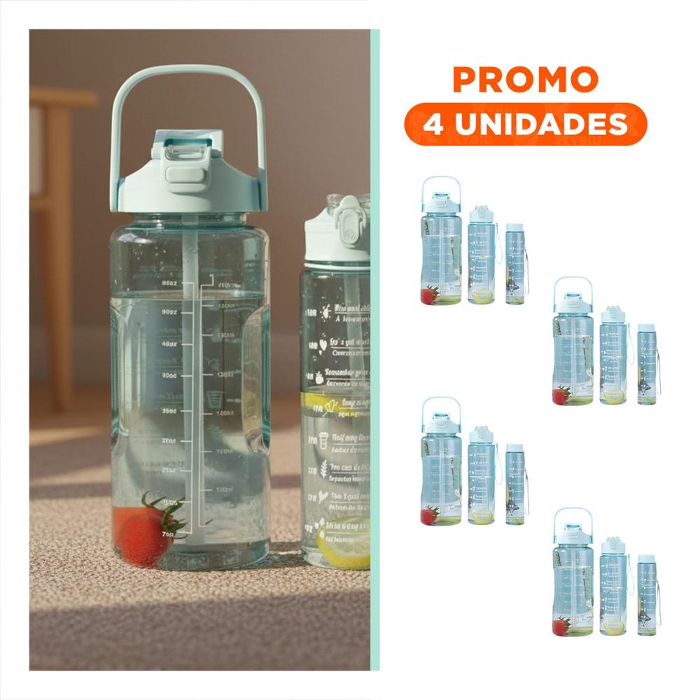 Pack4 Envase Trio Transparente Azul Claro Ligero y Comodo para Transportar Bebidas