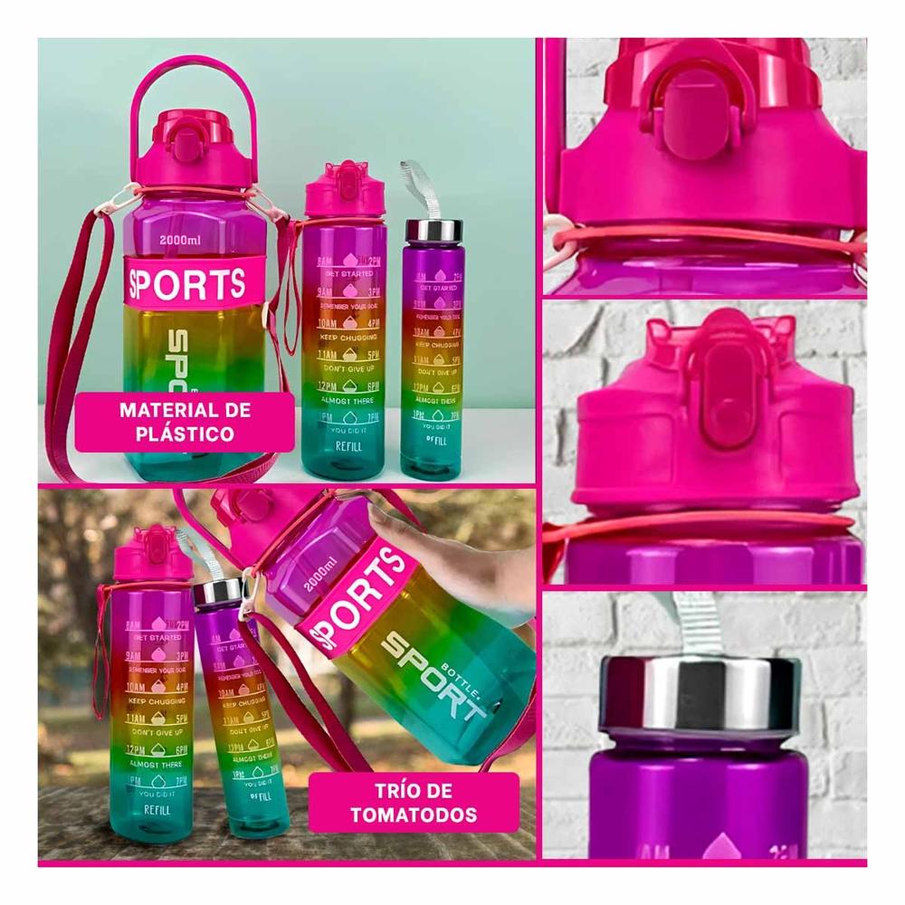 Tomatodo Trio Transparente Fucsia Amarillo y Verde Ligero y Comodo Transportar YLigas Regalo