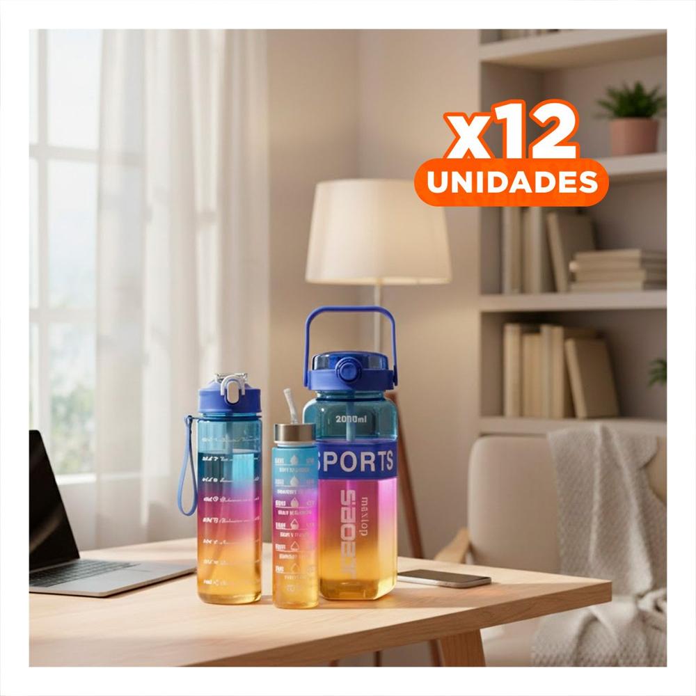 Pack12 Recipiente Trio Transparente Azul Fucsia y Amarillo Mantiene Bebidas YPapel Regalo