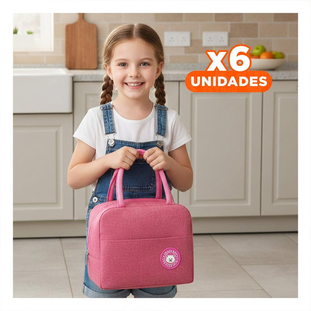 Pack6 Contenedor de Comida y Bolsillo Exterior con Espacio Frontal Rosado