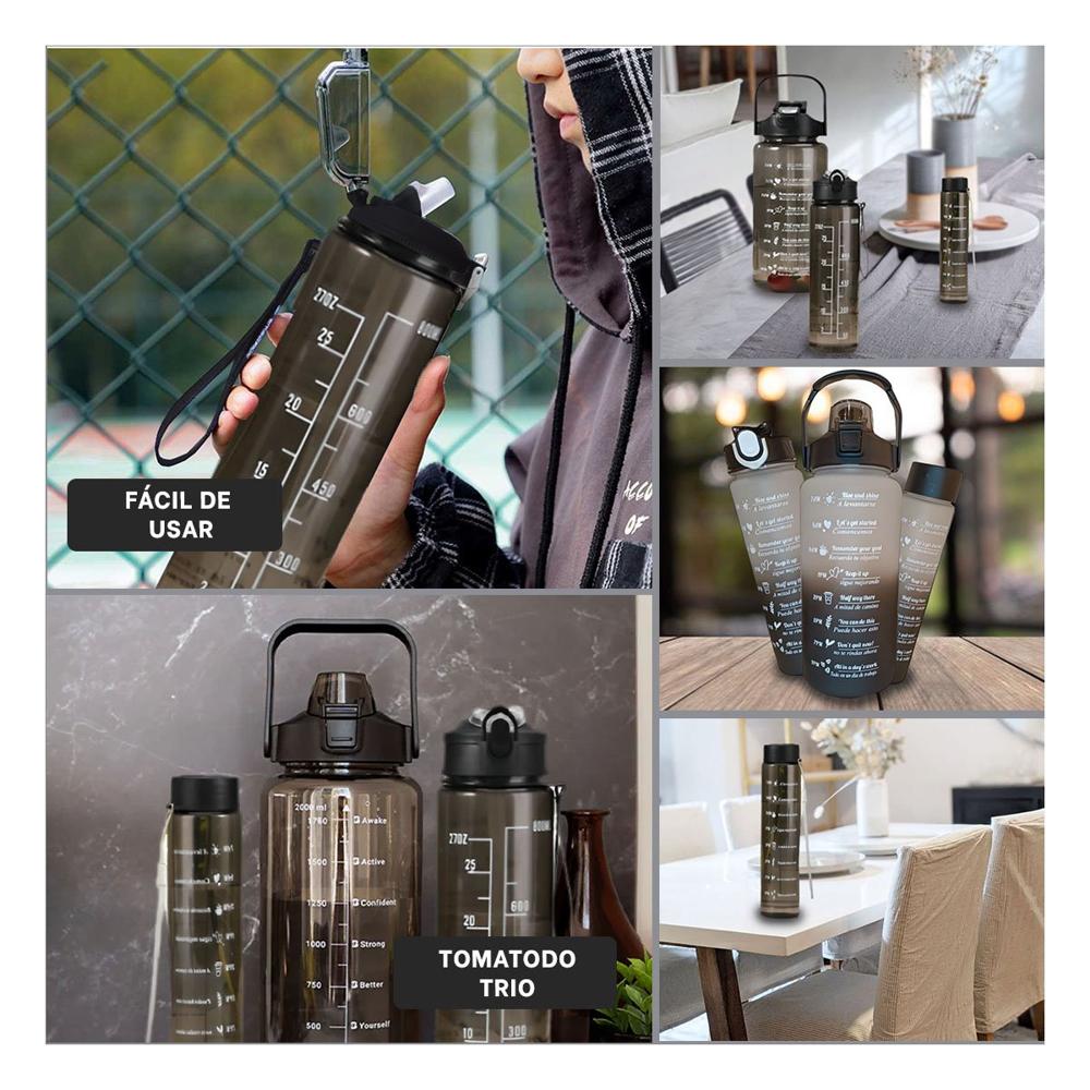 Tomatodo Trio Transparente Negro Ligero y Comodo para Llevar Bebidas YLigas Regalo