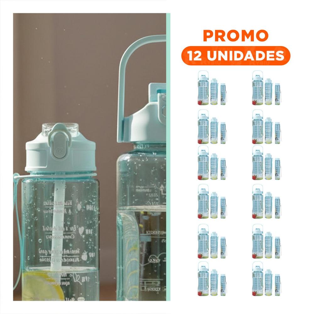 Pack12 Contenedor Trio Transparente Celeste Claro Doble Pared Conserva Temperatura