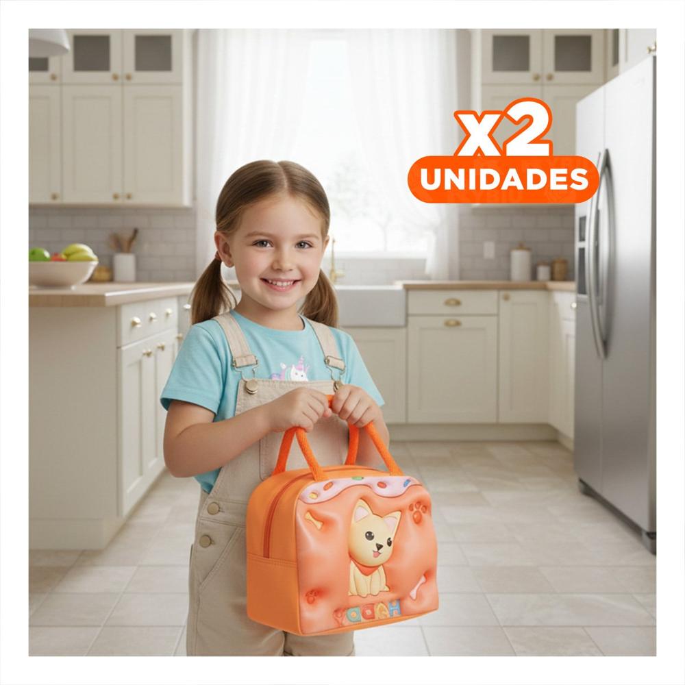 Pack2 Bolso de Almuerzo Escolar con Estampa Kawaii Perro Naranja