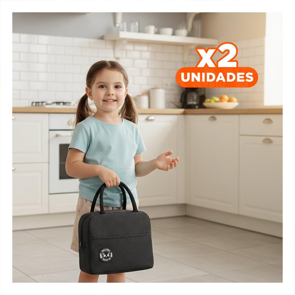 Pack2 Fiambrera y Bolsillo Exterior Moderna para Almuerzos Negro