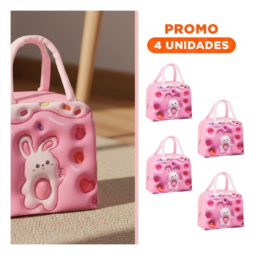Pack4 Caja Termica con Ilustracion Kawaii Infantil Rosado