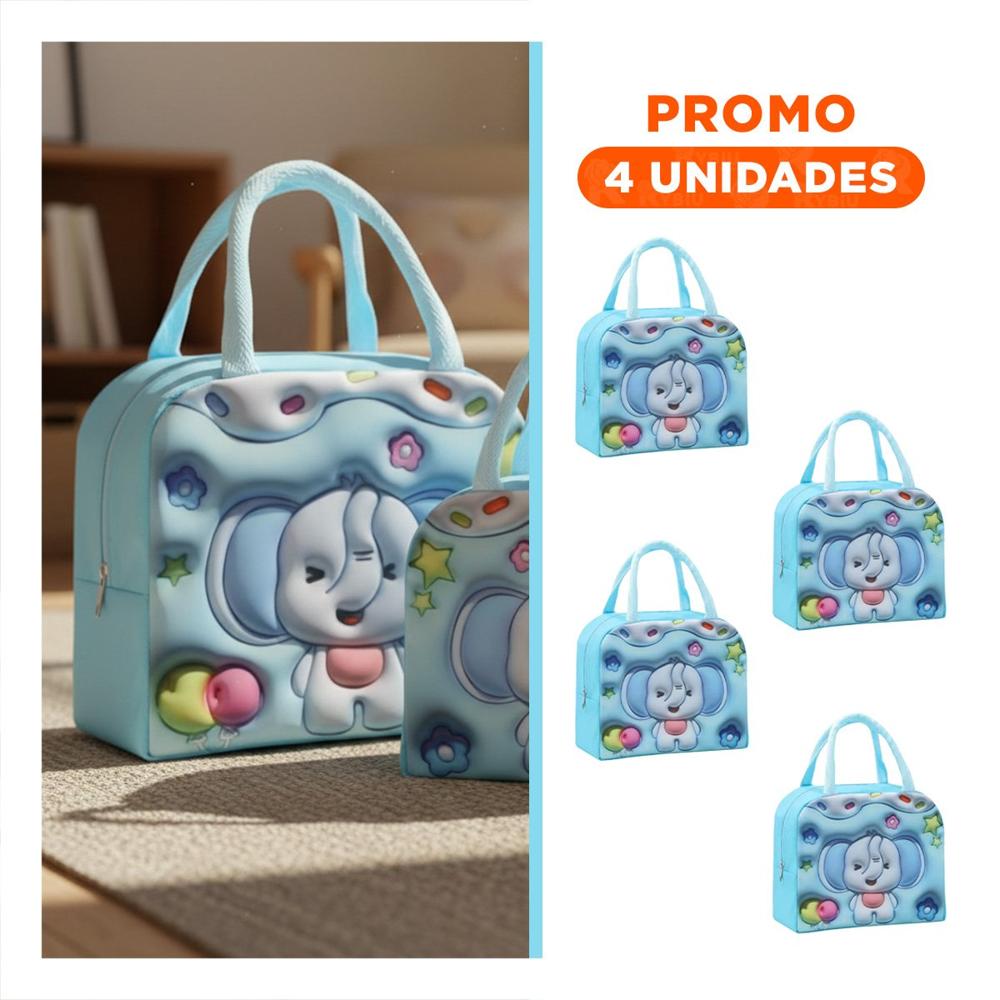 Pack4 Porta Alimentos Termico de Mano Elefante Alegre Celeste