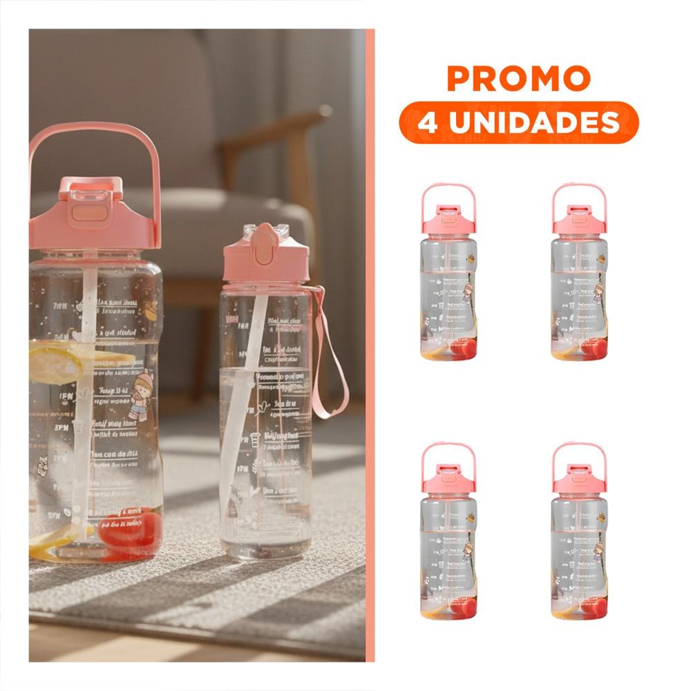 Pack4 Envase Trio Transparente Rosado Ligero y Comodo para Transportar Bebidas