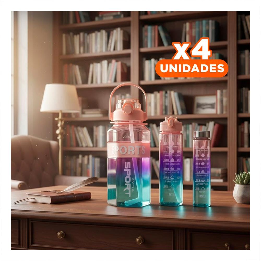 Pack4 Contenedor Trio Transparente Rosado Claro Morado y Verde YRegalo Sticker