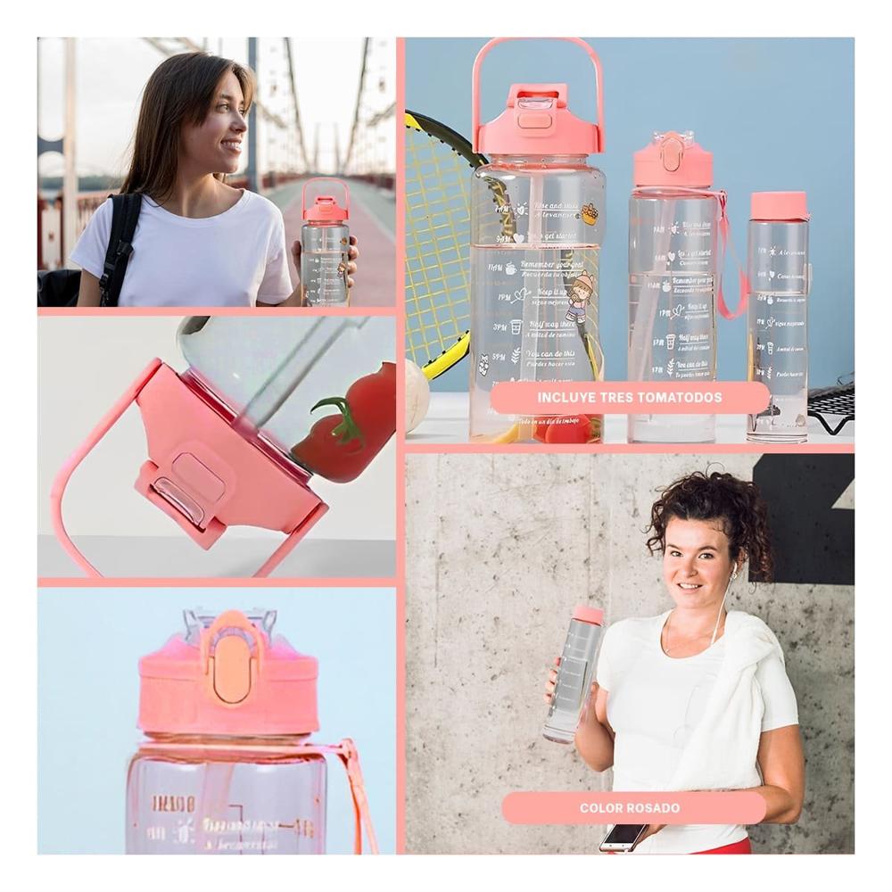 Tomatodo Trio Transparente Rosado Ligero y Comodo para Transportar Bebidas YLigas Regalo