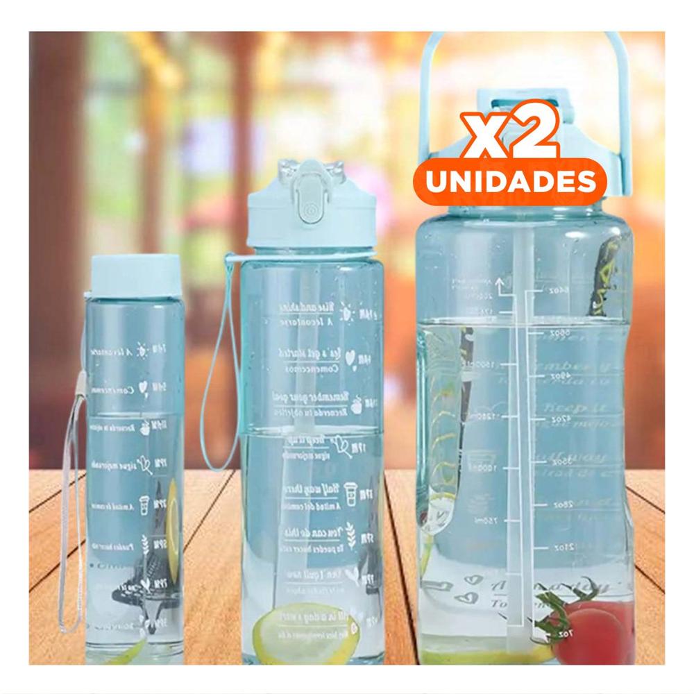 Pack2 Envase Trio Transparente Celeste Claro Mantiene Bebidas Frias y Calientes