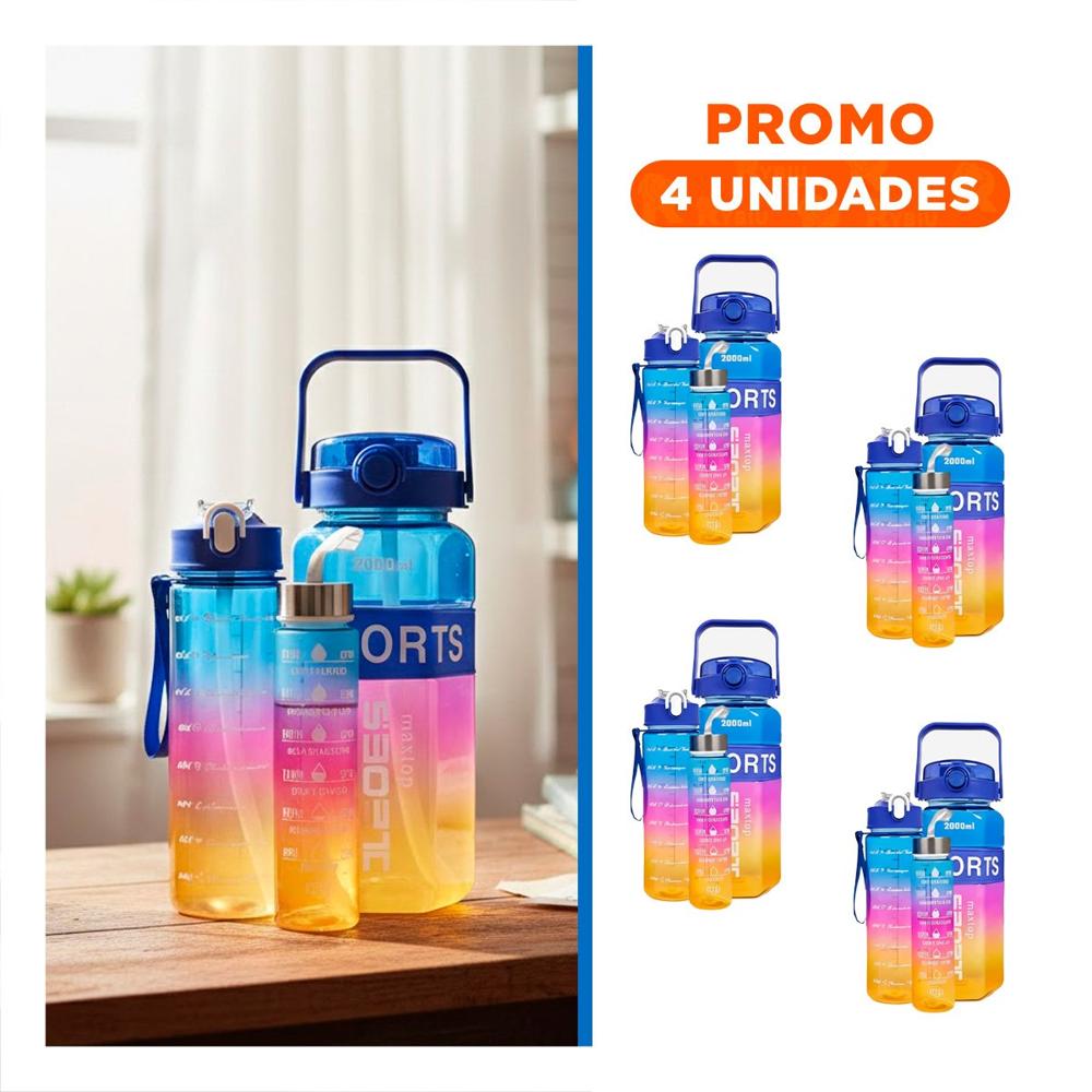 Pack4 Envase Trio Transparente Azul Fucsia y Amarillo Ligero y Comodo Transportar Bebidas