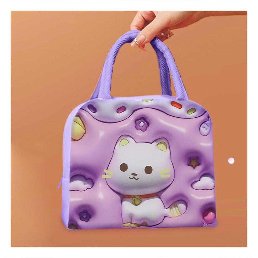 Organizador Kawaii Gato para Jornadas Escolares Largas Lila