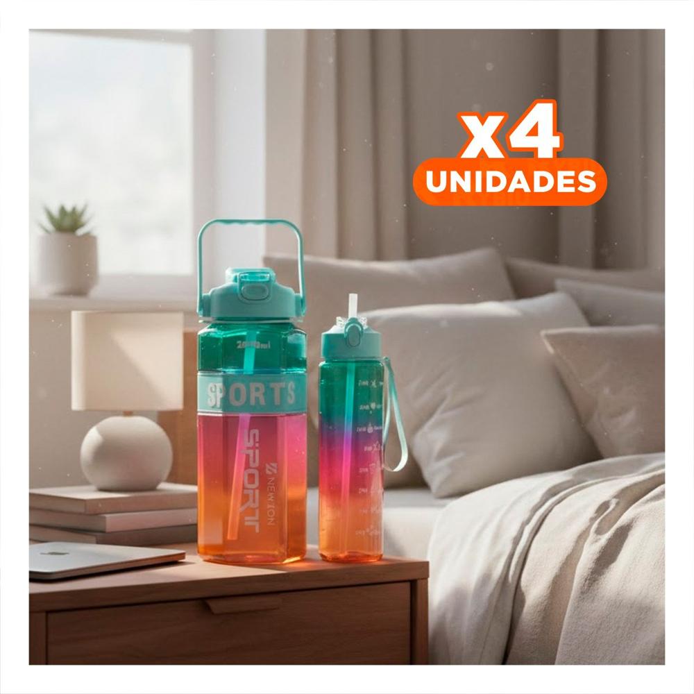 Pack4 Contenedor Trio Transparente Celeste Fucsia y Amarillo Mantiene Bebidas YRegalo Sticker
