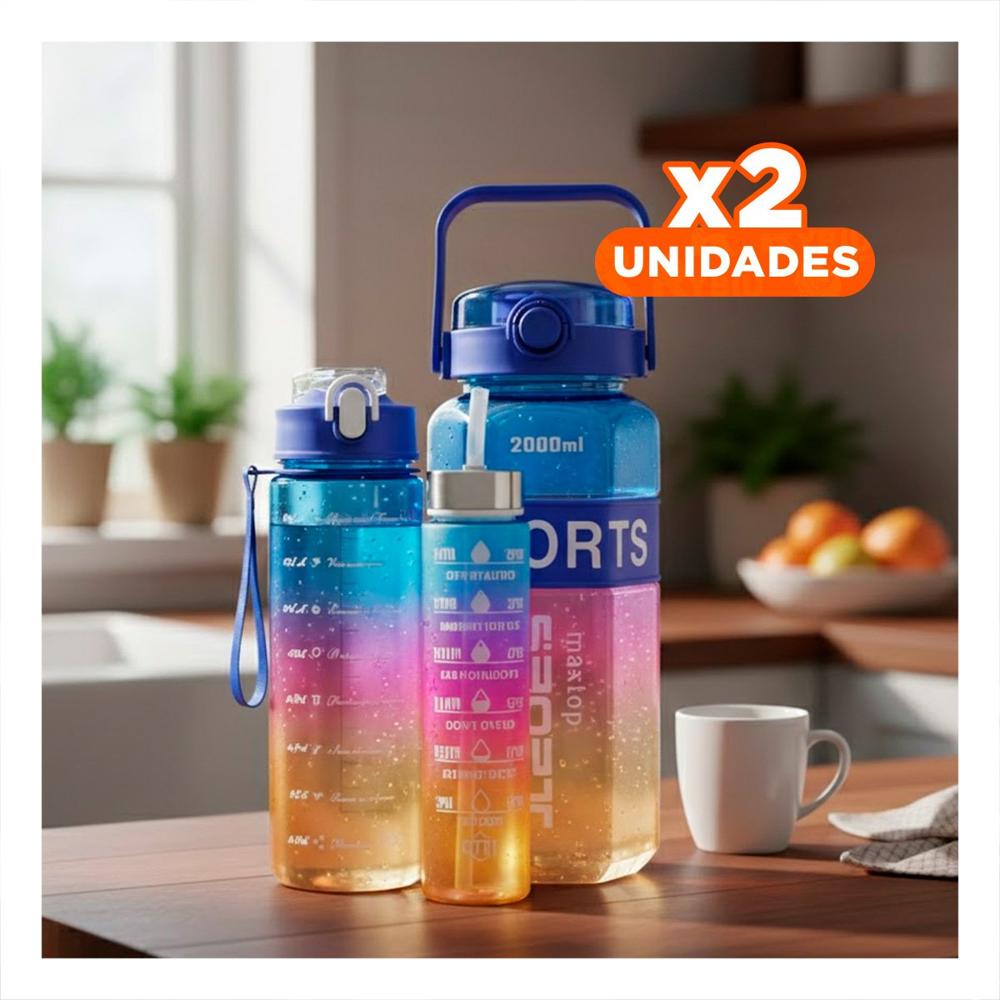 Pack2 Envase Trio Transparente Azul Fucsia y Amarillo Mantiene Bebidas Frias