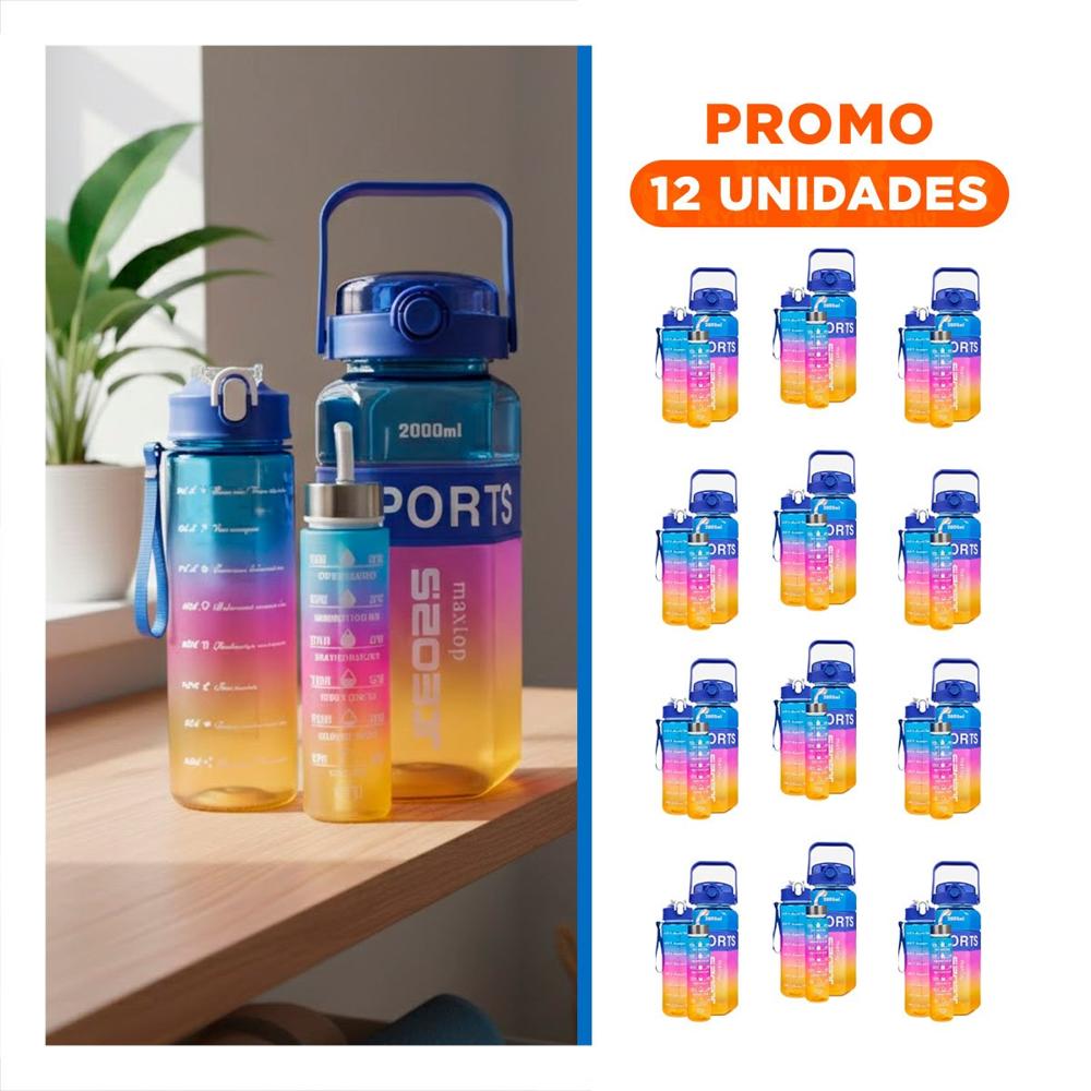 Pack12 Contenedor Trio Transparente Azul Fucsia y Amarillo Doble Pared Conserva Temperatura