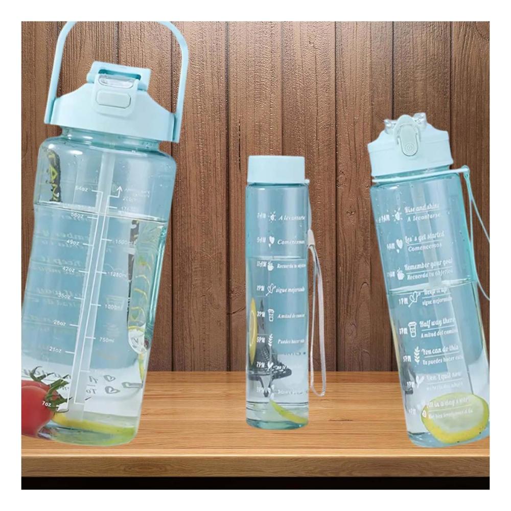 Tomatodo Trio Transparente Celeste Claro Doble Pared que Conserva Temperatura Y notas