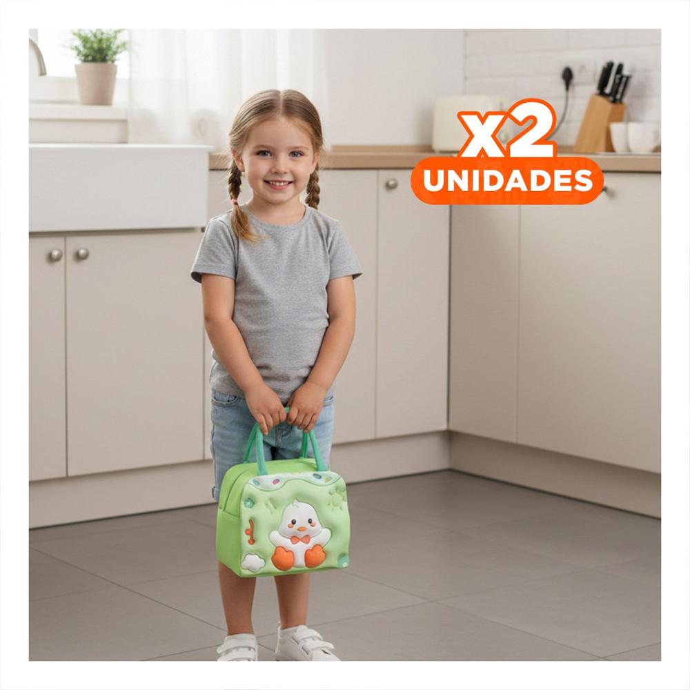 Pack2 Caja Termica con Grafico Pato para Refrigerio Diario Verde Y Papel Regalo