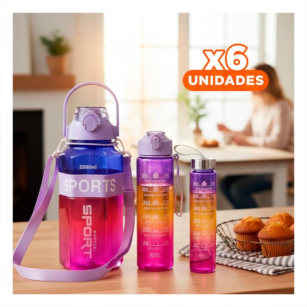 Pack6 Contenedor Trio Transparente Morado Rojo y Fucsia con Tapa Hermetica