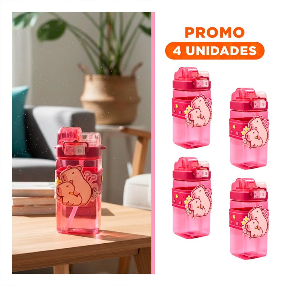 Pack4 Envase Doble Chupon con Correa Rosado Resistente y Facil de Limpiar
