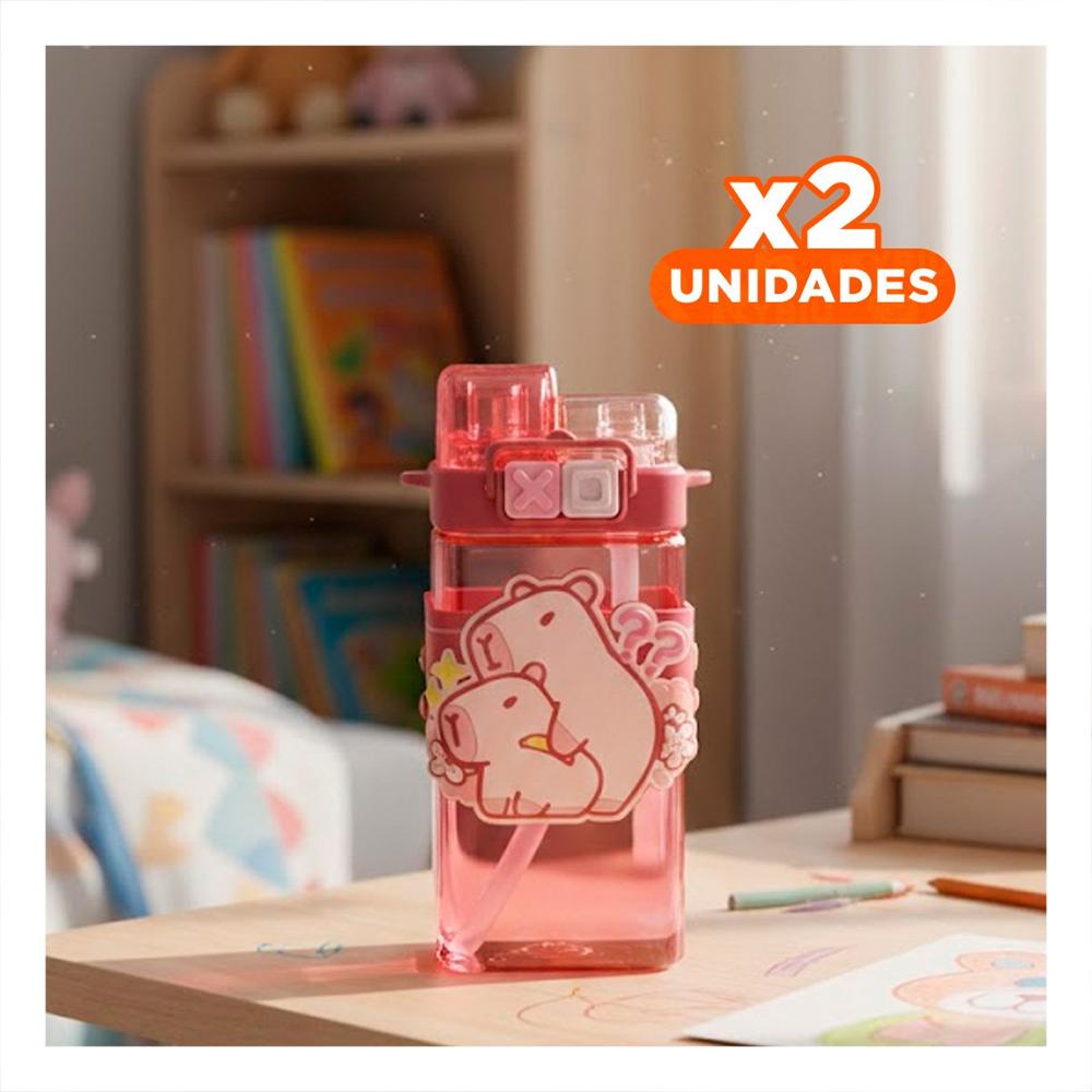 Pack2 Envase Doble Chupon con Correa Rosado Mantiene Bebidas Frias