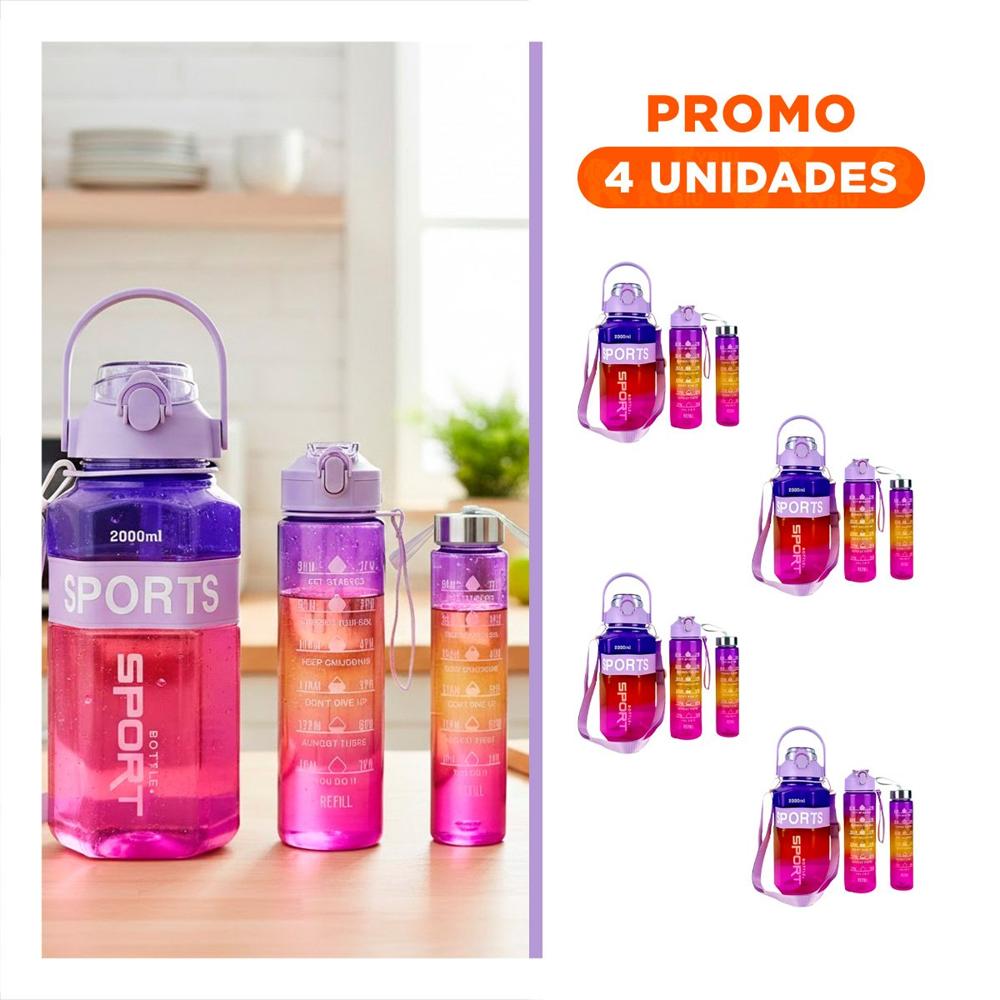 Pack4 Envase Trio Transparente Morado Rojo y Fucsia Ligero y Comodo Transportar