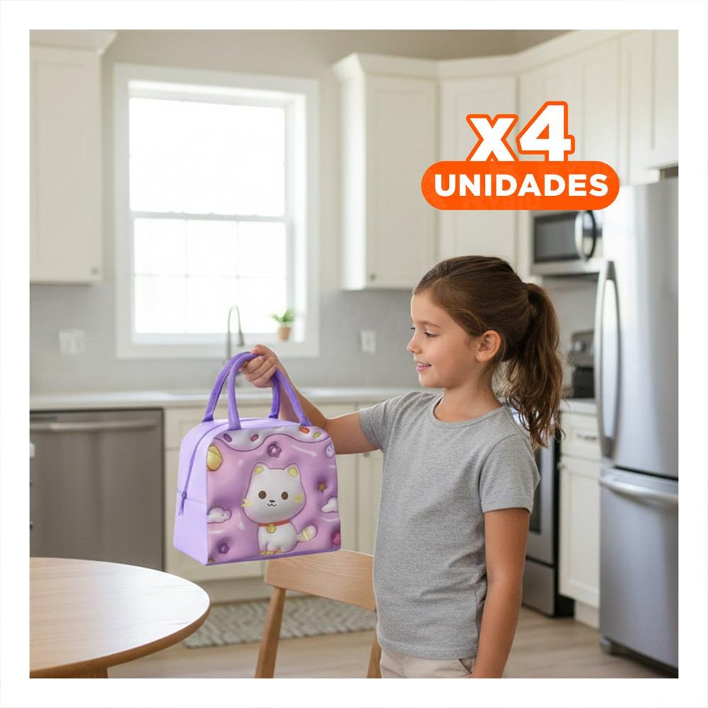 Pack4 Caja de Almuerzo Kawaii Gato para Salidas Diarias Lila Y Regalo Sticker