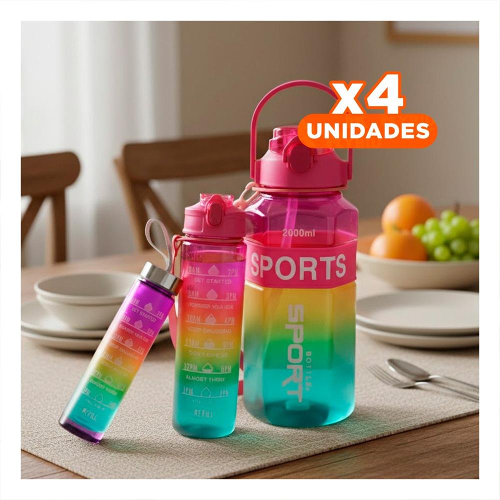 Pack4 Contenedor Trio Transparente Fucsia Amarillo y Verde Mantiene Bebidas YRegalo Sticker