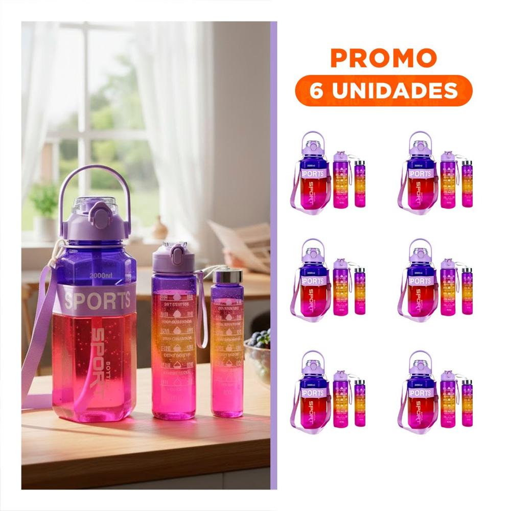 Pack6 Contenedor Trio Transparente Morado Rojo y Fucsia Ligero y Comodo YRegalo Sticker