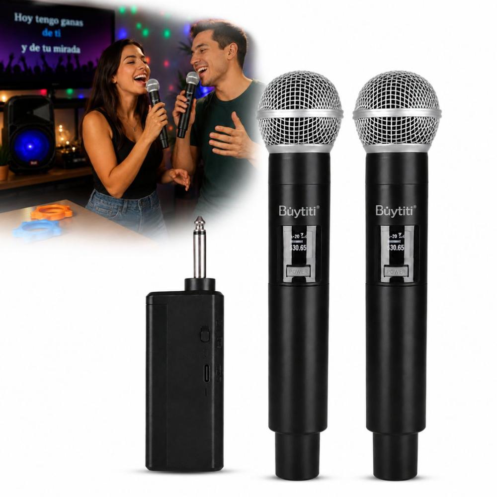 Pack x2 Micrófono Inalámbrico Doble Recargable UHF Buytiti MR-980 Karaoke