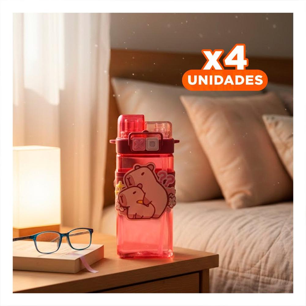 Pack4 Envase Doble Chupon con Correa Rosado Doble Pared Conserva Temperatura YPapel Regalo