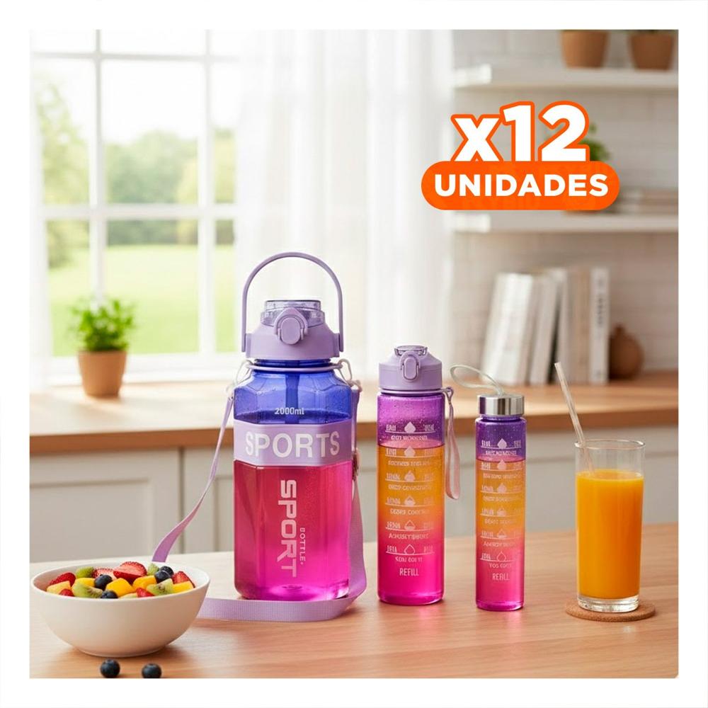 Pack12 Recipiente Trio Transparente Morado Rojo y Fucsia Mantiene Bebidas YPapel Regalo
