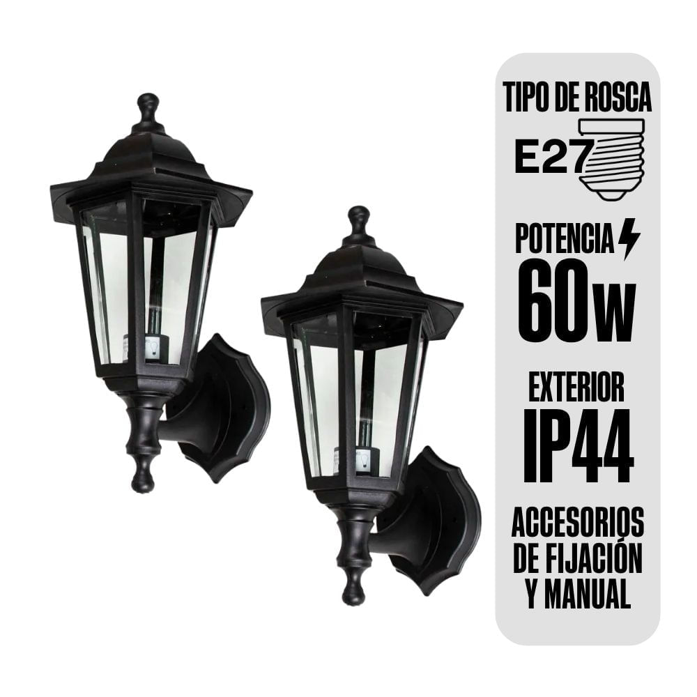 Farol Florencia 60W E27 Negro 2 unidades Orange