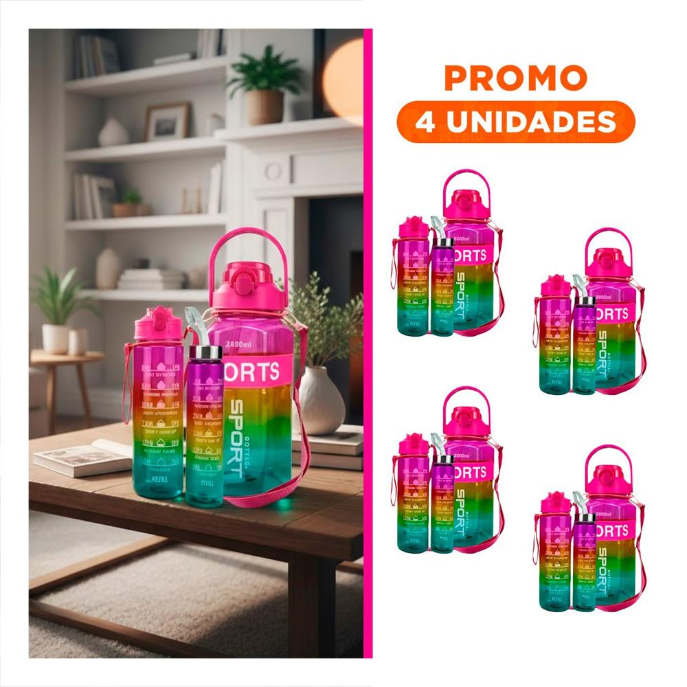 Pack4 Envase Trio Transparente Fucsia Amarillo y Verde Ligero y Comodo Transportar