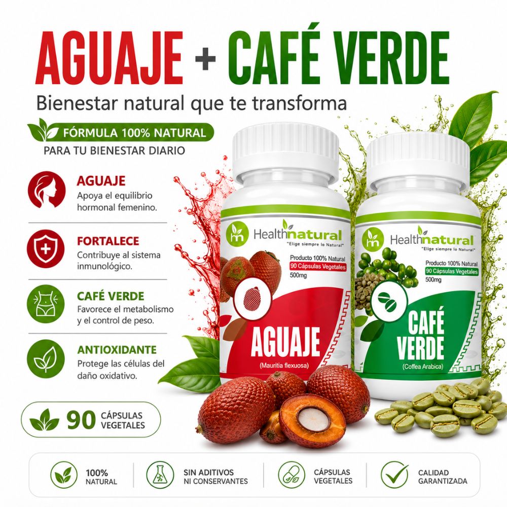 AGUAJE HEALTHNATURAL 500MG Y CAFÉ VERDE HEALTHNATURAL 500MG